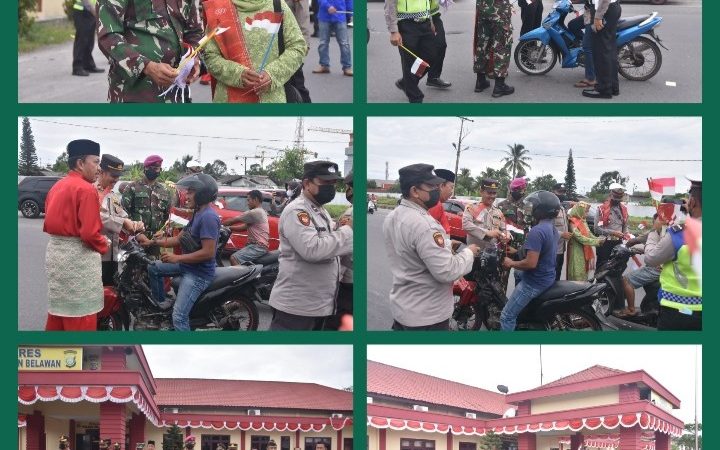 Dankima Yonmarhanlan I Ikuti Giat Pembagian Bendera yang Diselenggarakan Polres Pelabuhan Belawan