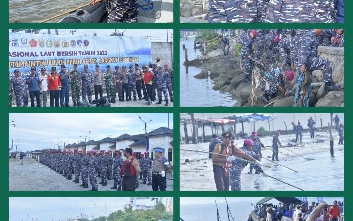 Menyambut HUT TNI AL ke 77 Danyonmarhanlan I Beserta Prajurit Ikuti Giat Bersih bersih Pantai