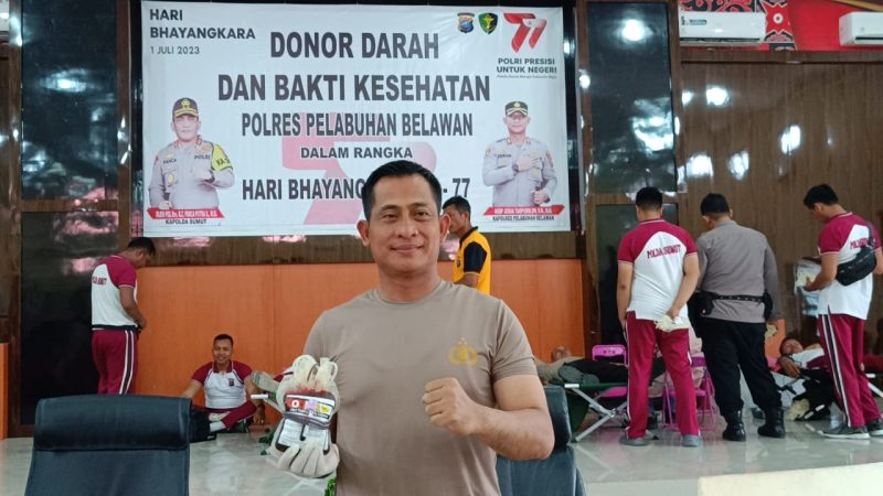 Polres Pelabuhan Belawan Gelar Donor Darah dan Bakti Kesehatan dalam Rangka Hari Bhayangkara Ke-77