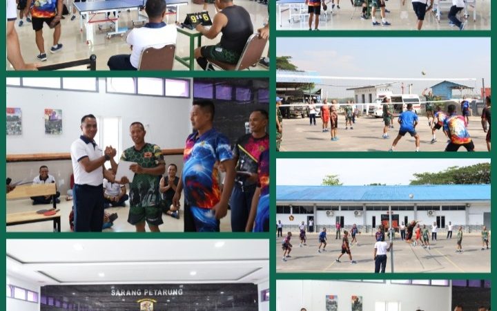 Bergembira Disatuan Yonmarhanlan I Gelar Turnamen Volly dan Tenis Meja Antar Kompi