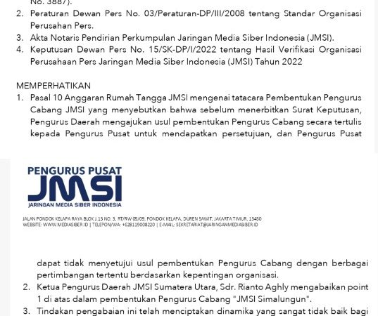 Ada Skenario Apa Dibalik SK Perpanjangan Plt Ketua JMSI Sumut