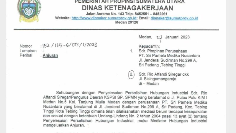 Anjuran Disnaker Tak Berjalan, Pekerja Sarankan PT SPMN Menggugat