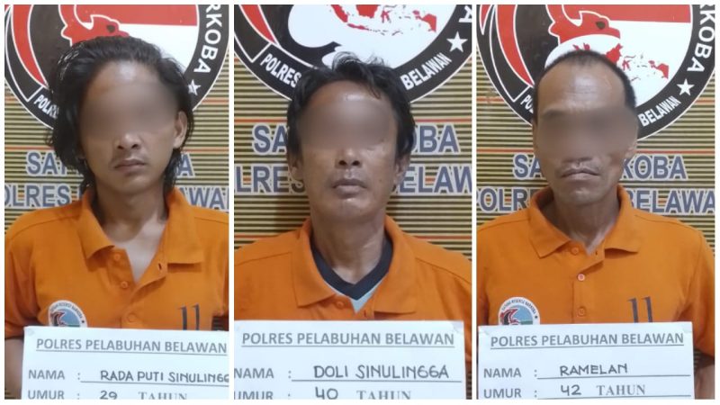 Sat Narkoba Polres Pelabuhan Belawan Tangkap Tiga Tersangka Narkoba di Brayan