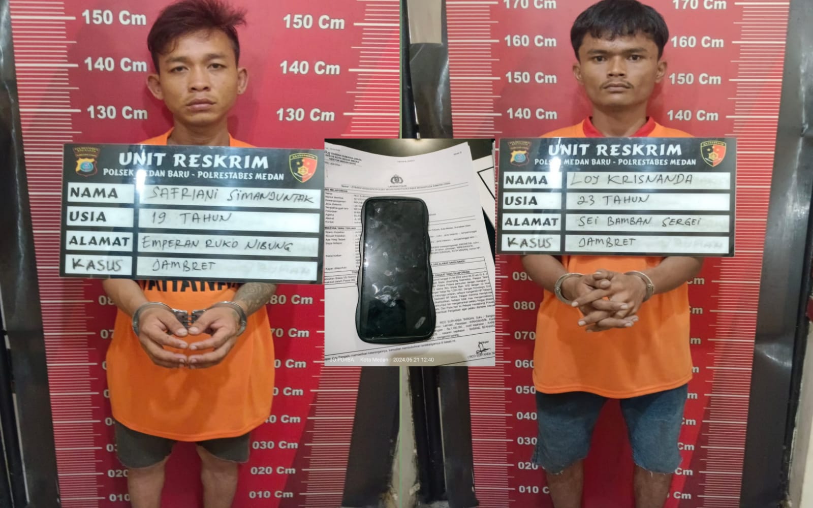 Reskrim Polsek Medan Baru Amankan Dua Pelaku Pencurian Hp di Jalan Gajah Mada