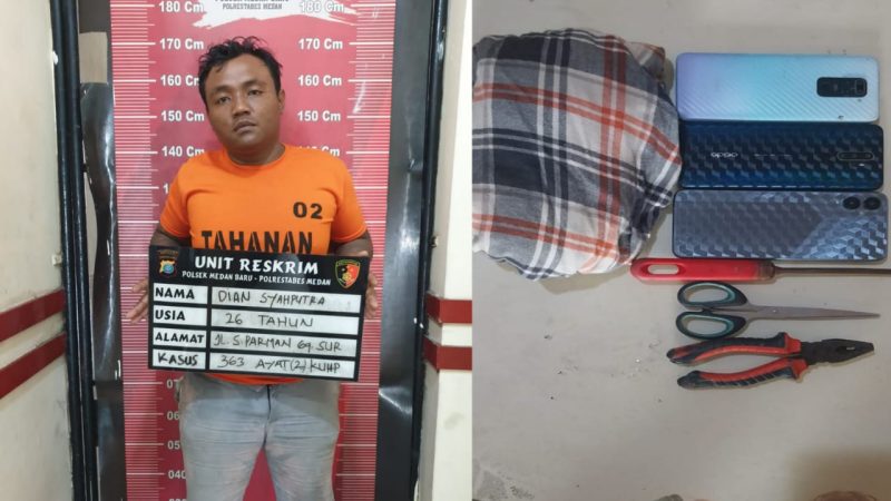 Unit Reskrim Polsek Medan Baru Tembak Kedua Kaki Pelaku Bongkar Toko Ponsel