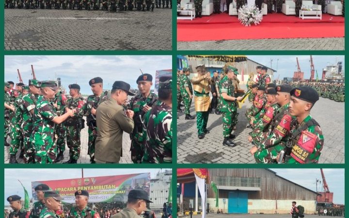 Danyonmarhanlan I Hadiri Upacara Penyambutan Purna Tugas Satgas Pamtas RI-RDTL 2023-2024 Sektor Barat Yonkav-6/NK