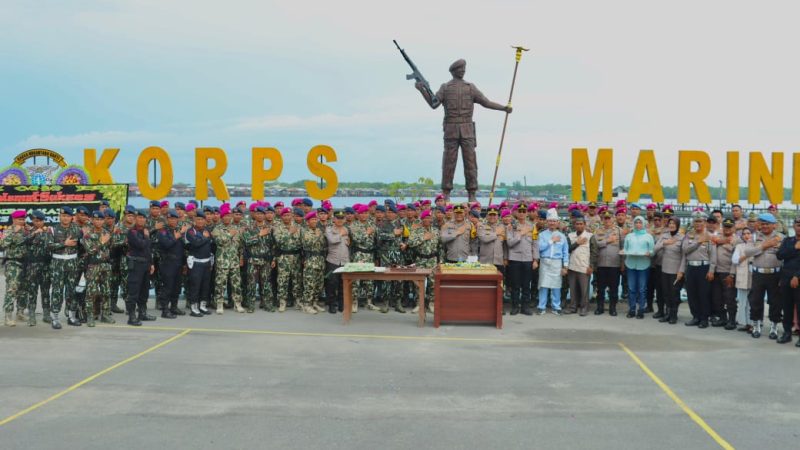 Polres Pelabuhan Belawan Berikan Kejutan HUT ke-79 Korps Marinir di Mako Yonmarhanlan I