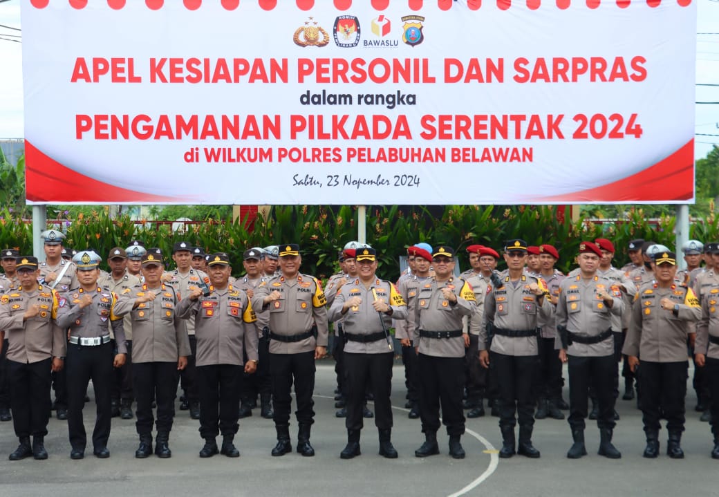 Kapolres Pelabuhan Belawan Pimpin Apel Pengecekan Kesiapan Pengamanan Pilkada Serentak 2024