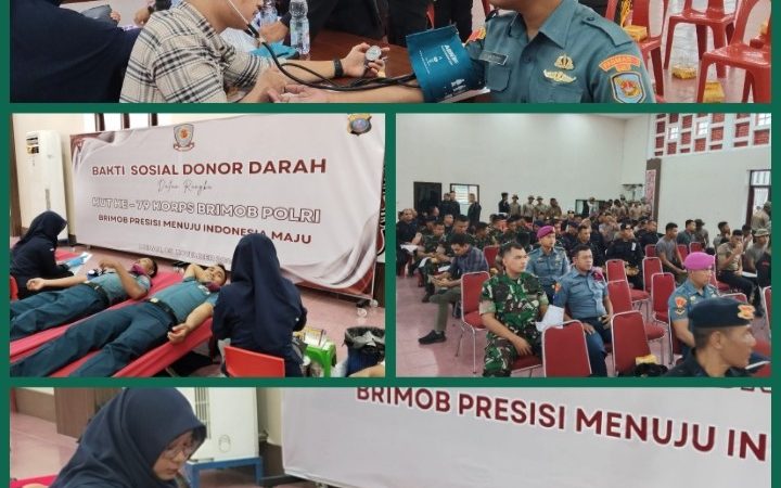 Prajurit Yonmarhanlan I Belawan Ikuti Donor Darah Pada HUT Ke-79 Korps Brimob