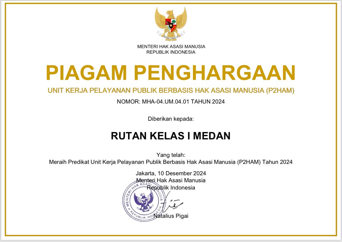 Rutan Kelas I Medan Raih Predikat Unit Kerja Berbasis P2HAM Tahun 2024