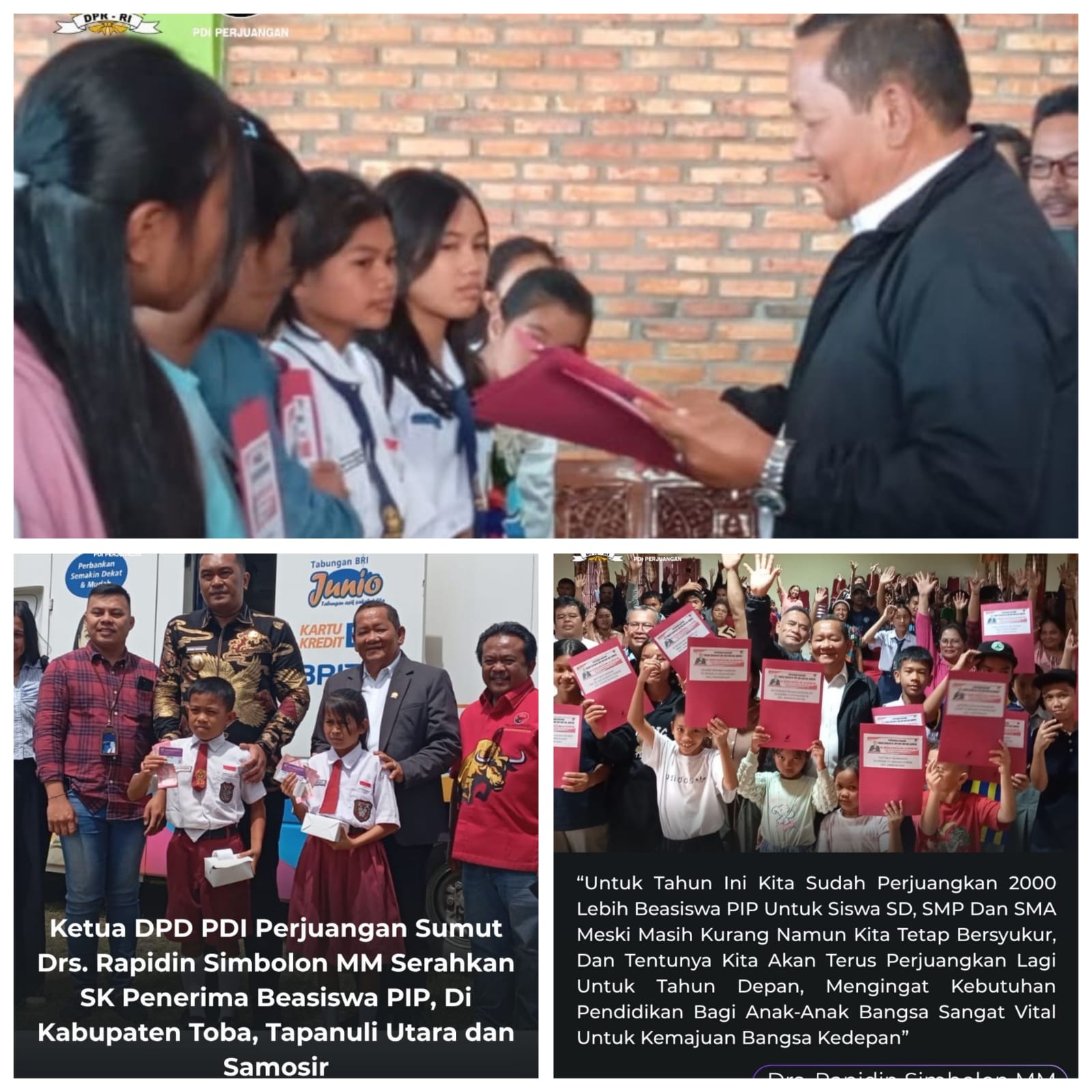 PDI Perjuangan Salurkan Beasiswa PIP kepada 1575 Siswa di Sumut