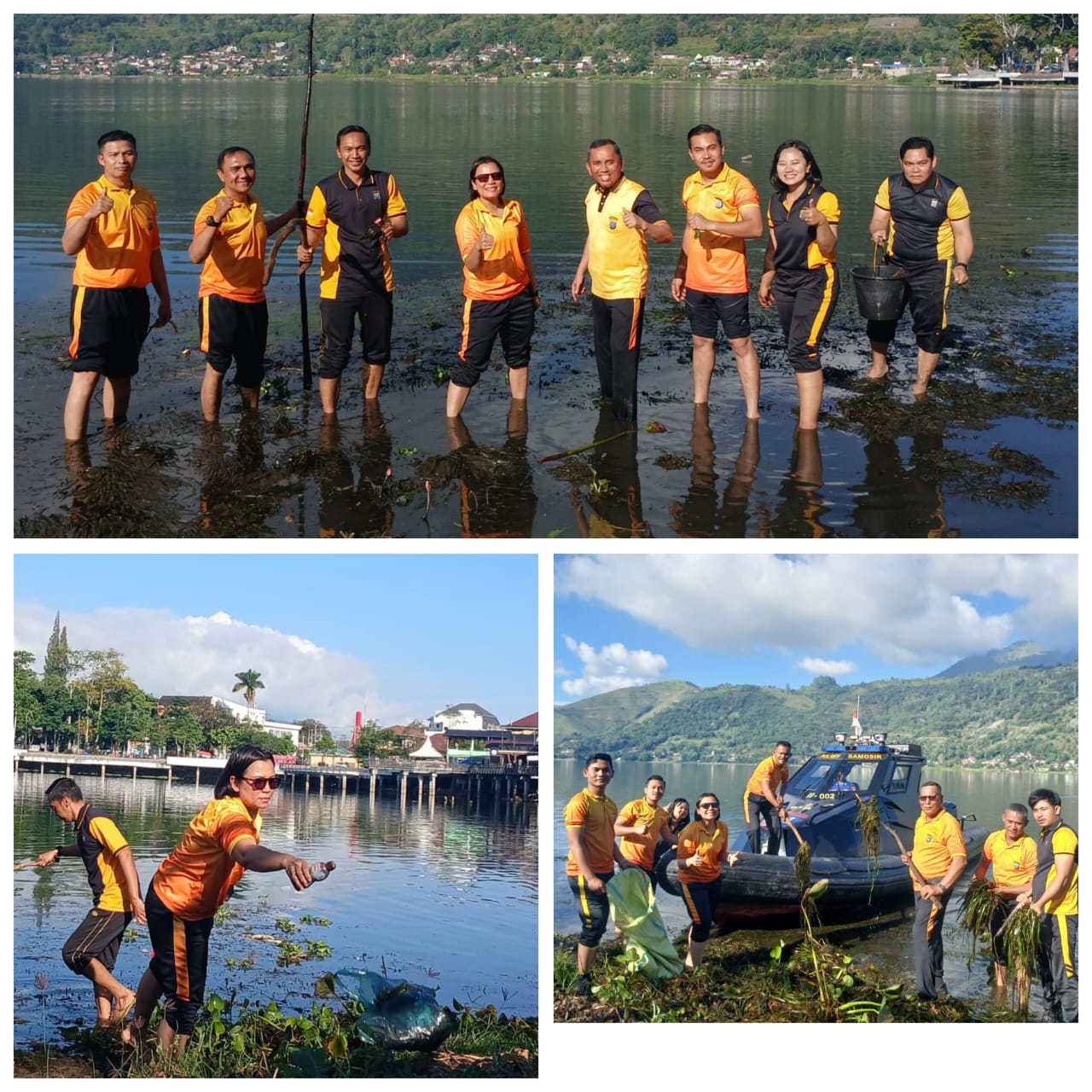 Kapolres Samosir Gantikan Olahraga Dengan Aksi Bersih-Bersih Di Water Front Pangururan Danau Toba 