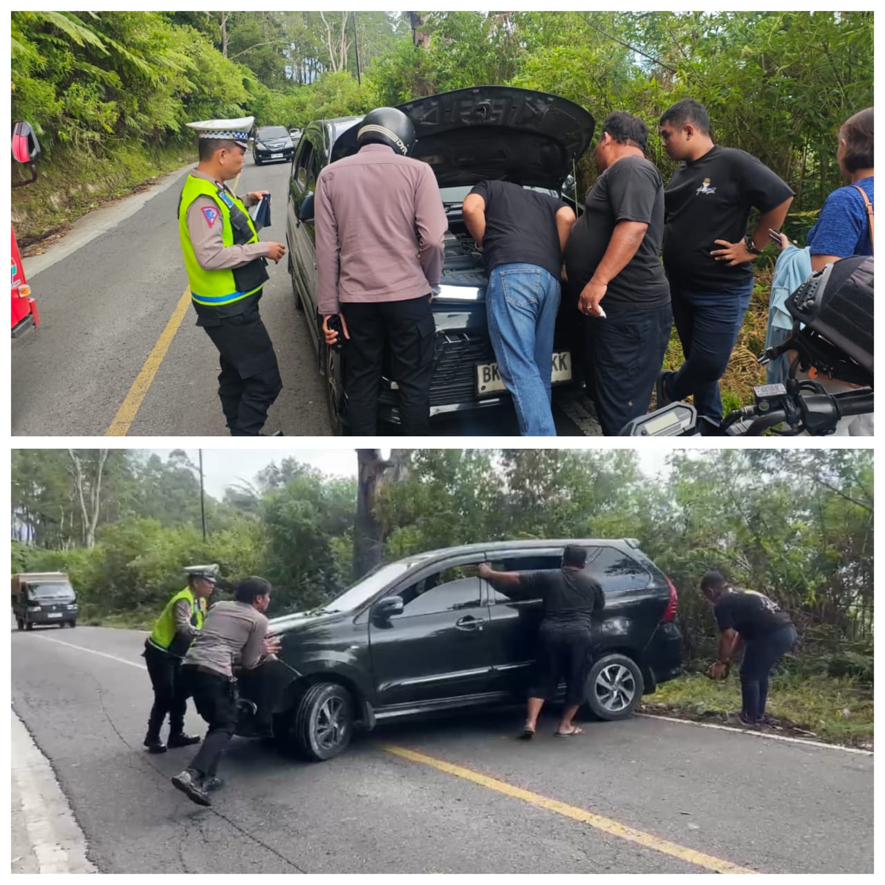 Polisi Samosir Tunjukkan Kesigapan, Bantu Mobil Mogok di Perbukitan Tele