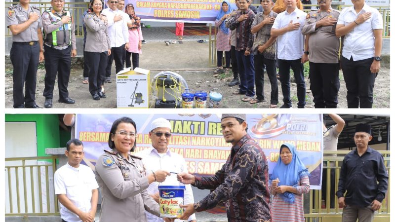 “Sambut Bhayangkara ke-80, Polres Samosir Bersinergi dengan Lembaga Rehabilitasi Perawatan Masjid Nurul Huda”