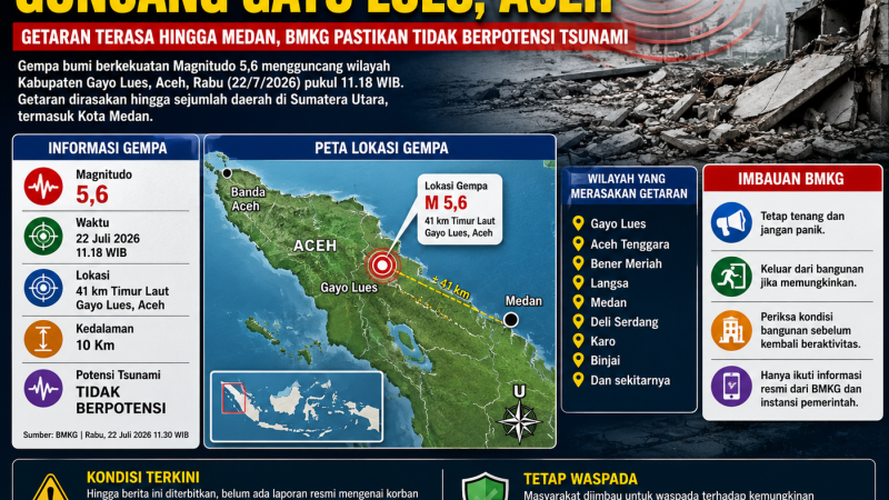Gempa Magnitudo 5,6 Guncang Gayo Lues Aceh, Getaran Terasa hingga Medan, BMKG Pastikan Tidak Berpotensi Tsunami
