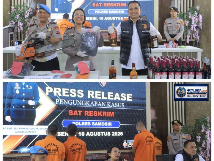 “BRAVO ! Polres Samosir Bongkar 7 Kasus Kriminal : Dari Ilegal Logging hingga Curanmor dan Penikaman”