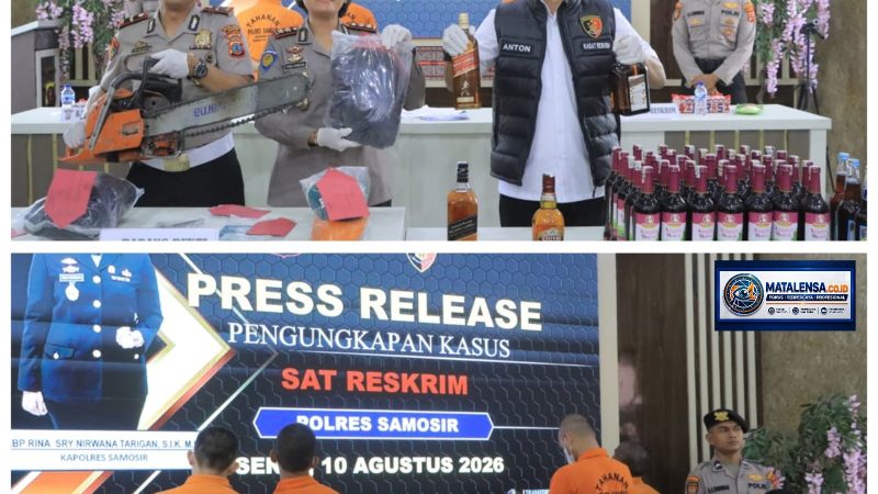 “BRAVO ! Polres Samosir Bongkar 7 Kasus Kriminal : Dari Ilegal Logging hingga Curanmor dan Penikaman”