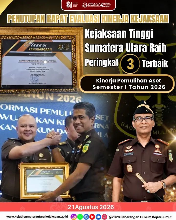 “Torehan Prestasi Nasional! Kejati Sumut Raih Peringkat III Pemulihan Aset, Labuhanbatu dan Belawan Sabet Juara I”