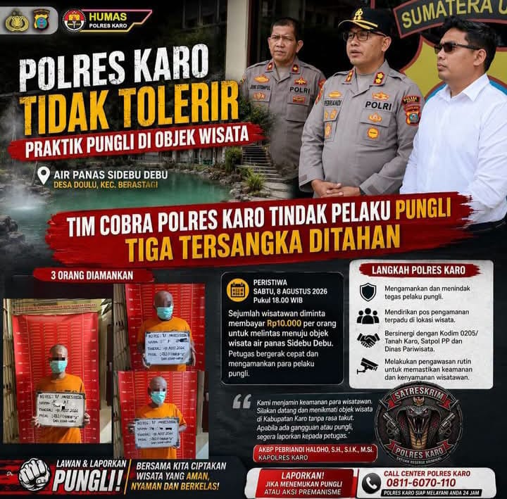 “Pungli Ganggu Wisatawan di Sidebu Debu, Tim Cobra Polres Karo Bergerak: Dua Tersangka Ditahan”