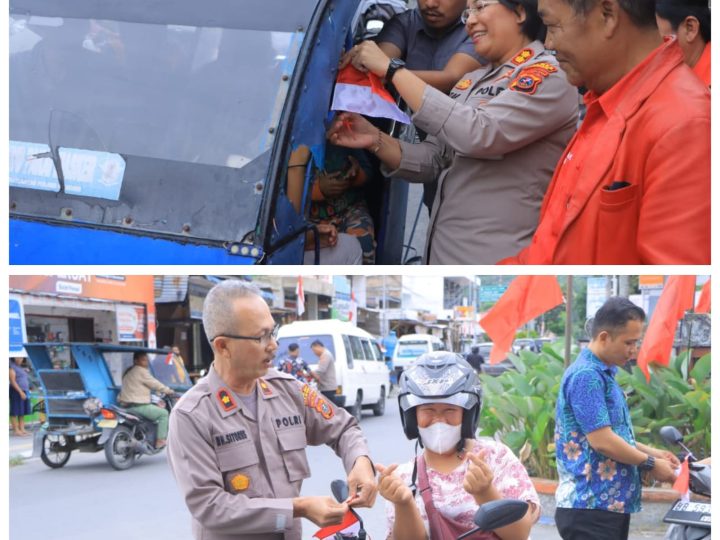 “300 Bendera Merah Putih ‘Turun ke Jalan’ di Samosir, Kapolres Samosir Turun Langsung Pasangkan ke Kendaraan Warga”