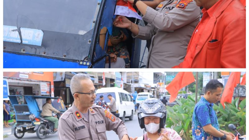 “300 Bendera Merah Putih ‘Turun ke Jalan’ di Samosir, Kapolres Samosir Turun Langsung Pasangkan ke Kendaraan Warga”