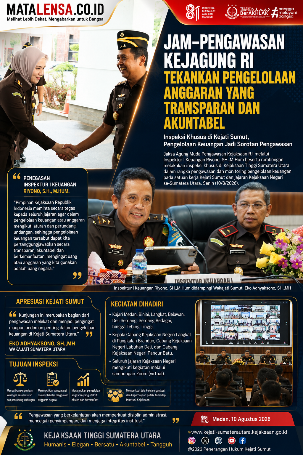 JAM Pengawasan Kejaksaan Agung RI Turun ke Sumut, Pengelolaan Anggaran Kejati dan Jajaran Diperiksa