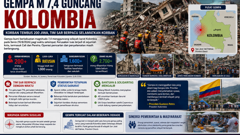 Gempa M 7,4 Guncang Kolombia: Korban Tembus 200 Jiwa, Tim SAR Berpacu Selamatkan Korban dari Reruntuhan