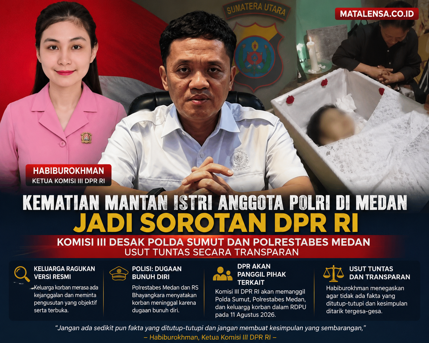 Kematian Mantan Istri Anggota Polri di Medan Jadi Sorotan DPR, Komisi III Minta Kasus Diusut Transparan dan Berbasis Bukti