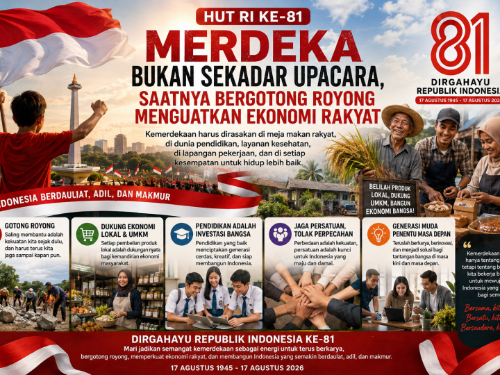HUT ke-81 Kemerdekaan RI  Merdeka Bukan Sekadar Upacara, Saatnya Bergotong Royong Menguatkan Ekonomi Rakyat