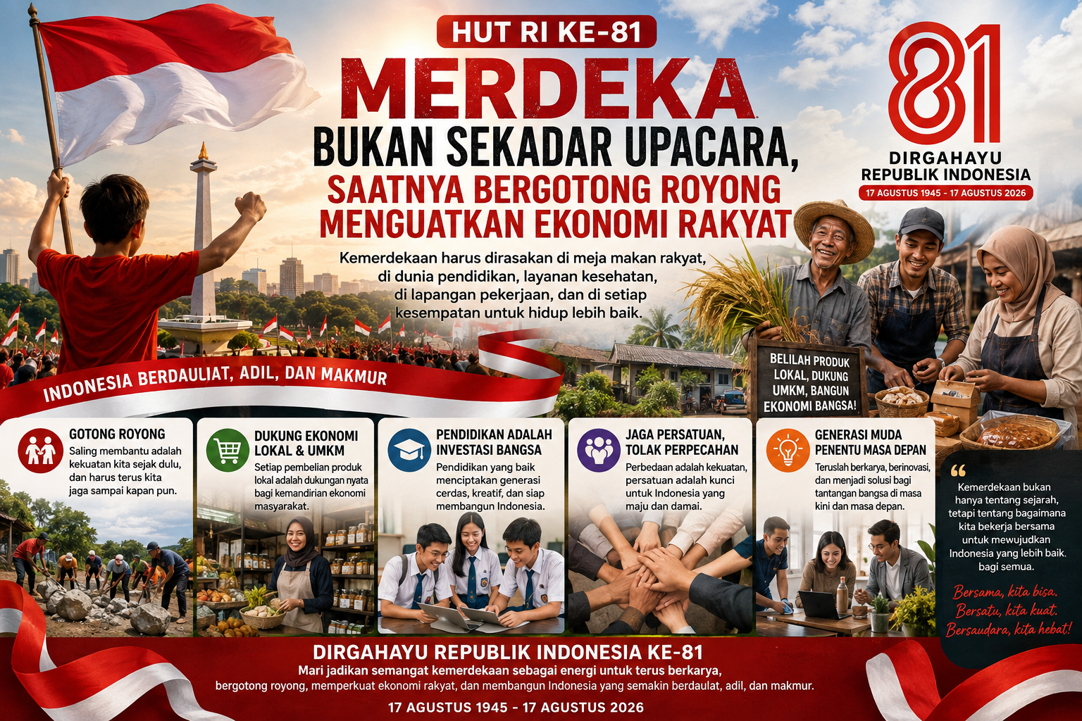 HUT ke-81 Kemerdekaan RI  Merdeka Bukan Sekadar Upacara, Saatnya Bergotong Royong Menguatkan Ekonomi Rakyat