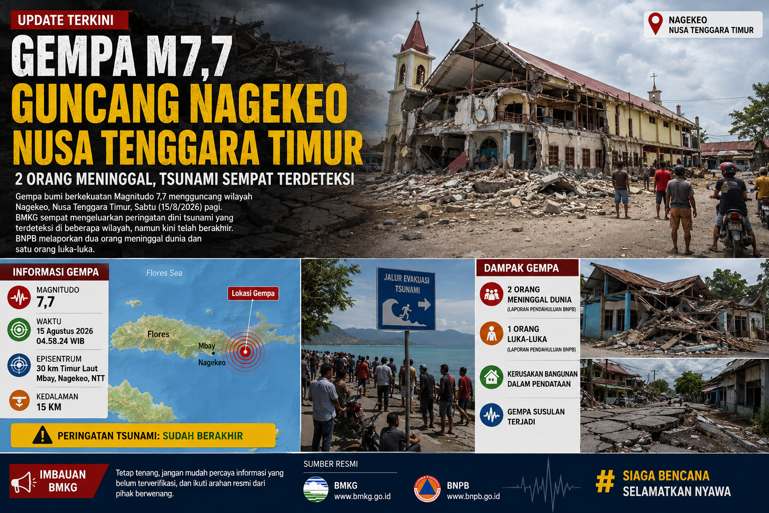 Gempa M7,7 Guncang Nagekeo NTT, Dua Orang Meninggal; Tsunami Sempat Terdeteksi di Sejumlah Wilayah