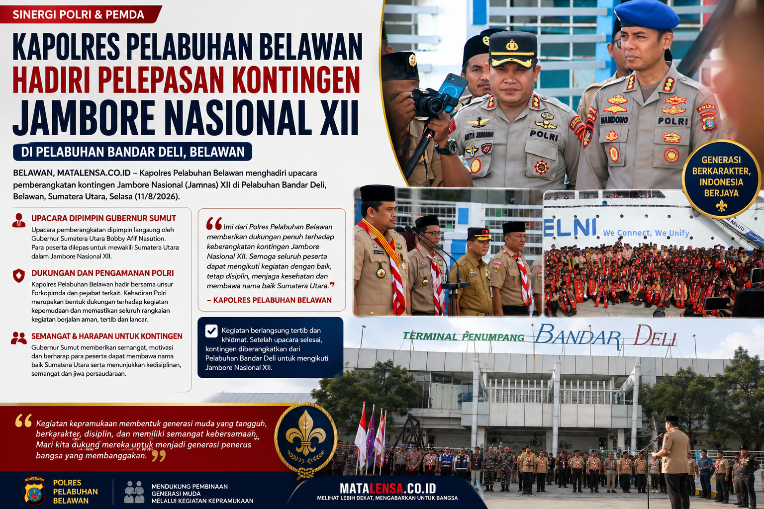 Kapolres Pelabuhan Belawan Hadiri Pelepasan Kontingen Jambore Nasional XII di Pelabuhan Bandar Deli