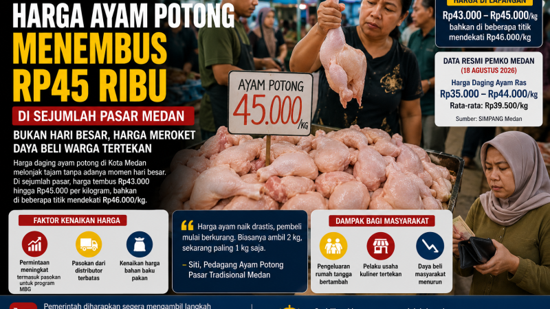 “Bukan Hari Besar, Harga Ayam Potong Justru Melambung! Medan Kini Rp45 Ribu, Warga Mulai Menjerit”