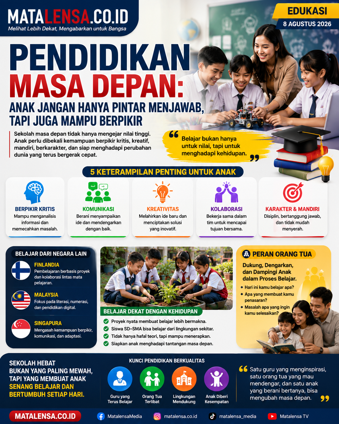 Sekolah Masa Depan Tak Cukup Hanya Mengejar Nilai : Saatnya Anak Indonesia Belajar Berpikir, Berkarya dan Memecahkan Masalah