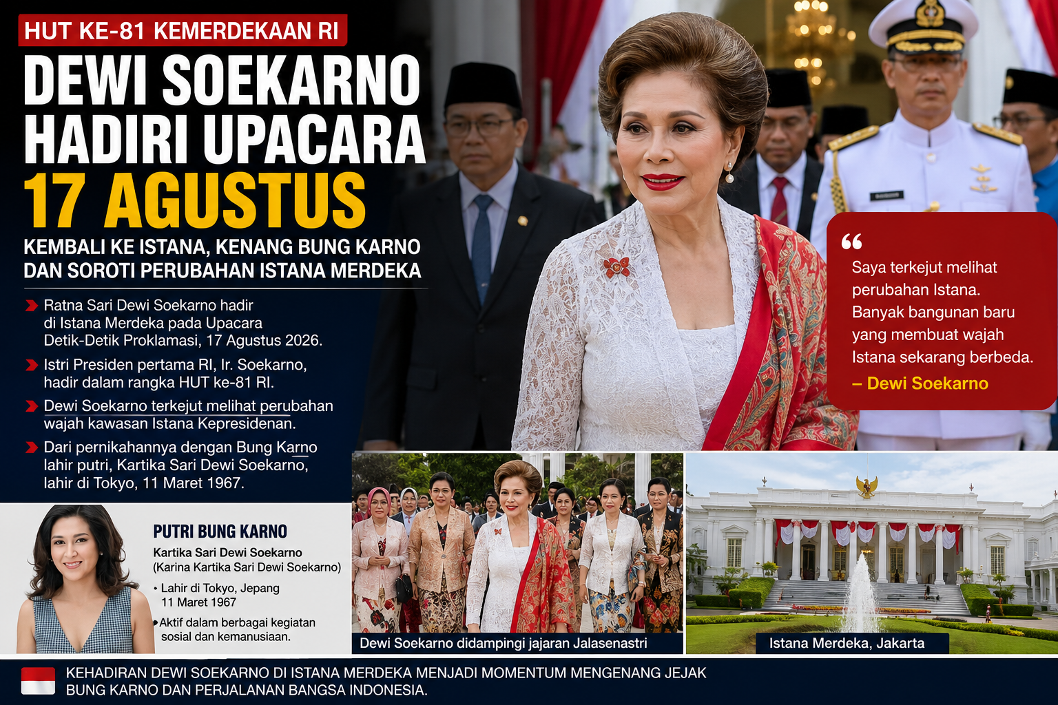 Kembali ke Istana di HUT ke-81 RI, Dewi Soekarno Kenang Bung Karno dan Soroti Perubahan Wajah Istana