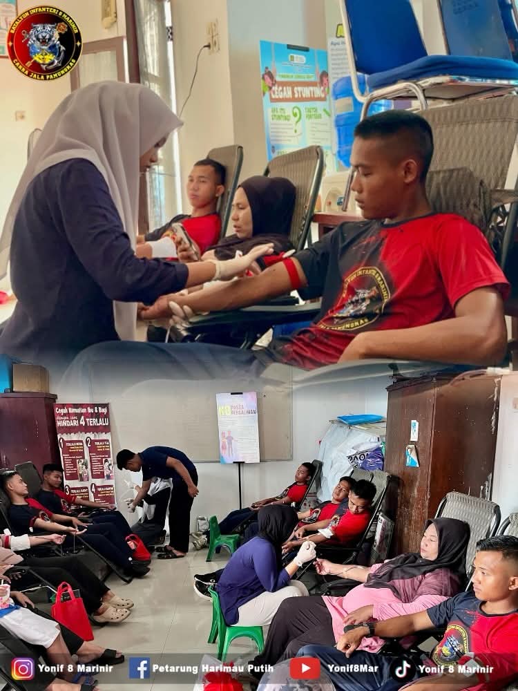 Prajurit Yonif 8 Marinir Wujudkan Kepedulian Kemanusiaan Melalui Donor Darah 