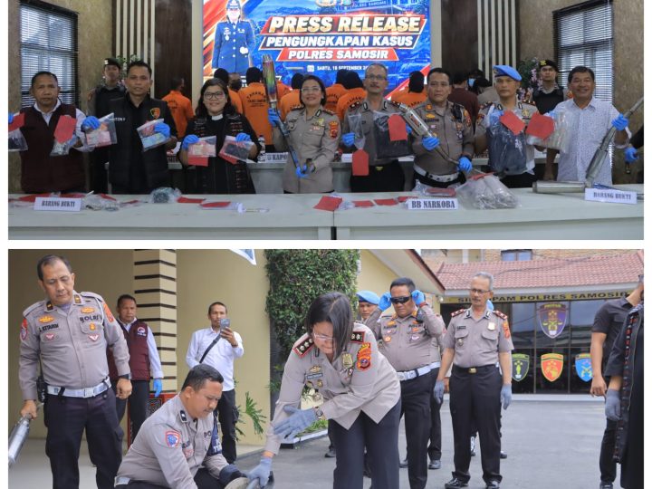 “Polres Samosir Gelar Press Release : 10 Kasus Kejahatan Diungkap, 160 Knalpot Brong Dimusnahkan”