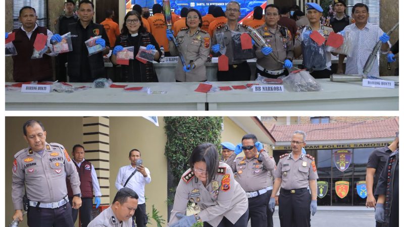 “Polres Samosir Gelar Press Release : 10 Kasus Kejahatan Diungkap, 160 Knalpot Brong Dimusnahkan”