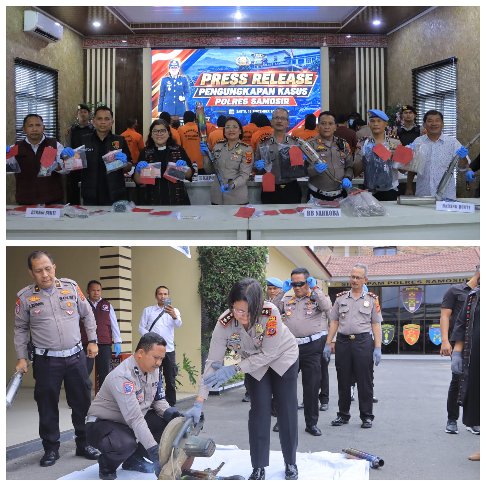“Polres Samosir Gelar Press Release : 10 Kasus Kejahatan Diungkap, 160 Knalpot Brong Dimusnahkan”