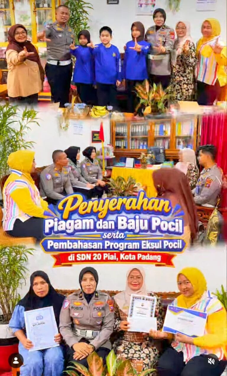 Penyerahan Piagam dan Baju Pocil, Ditlantas Polda Sumbar Kukuhkan Tim Polisi Cilik di SDN 20 Piai Padang